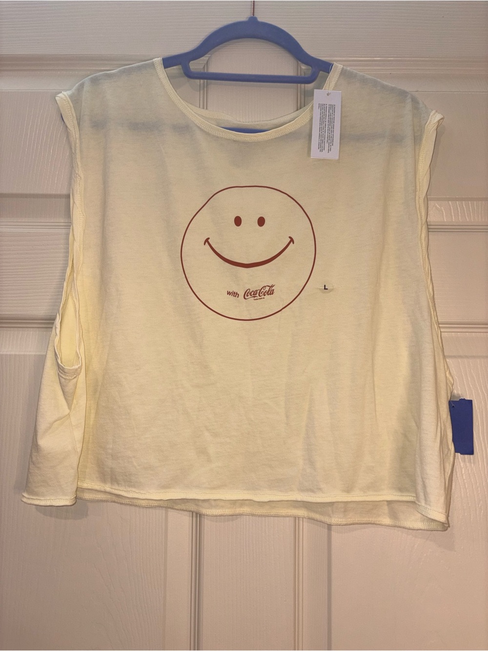 Coca Cola Pale Yellow Tank Tee with Red Smiley